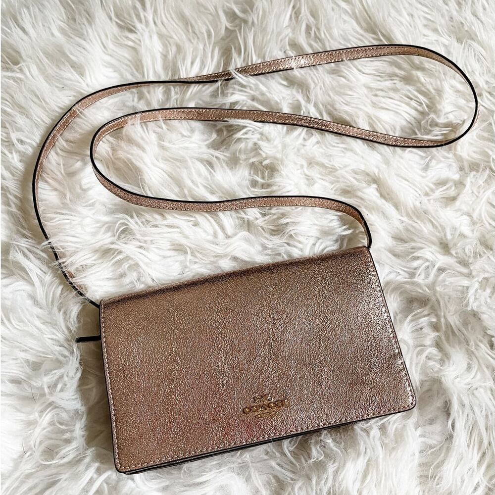 NWT Coach Foldover Clutch Rose Gold Crossbody